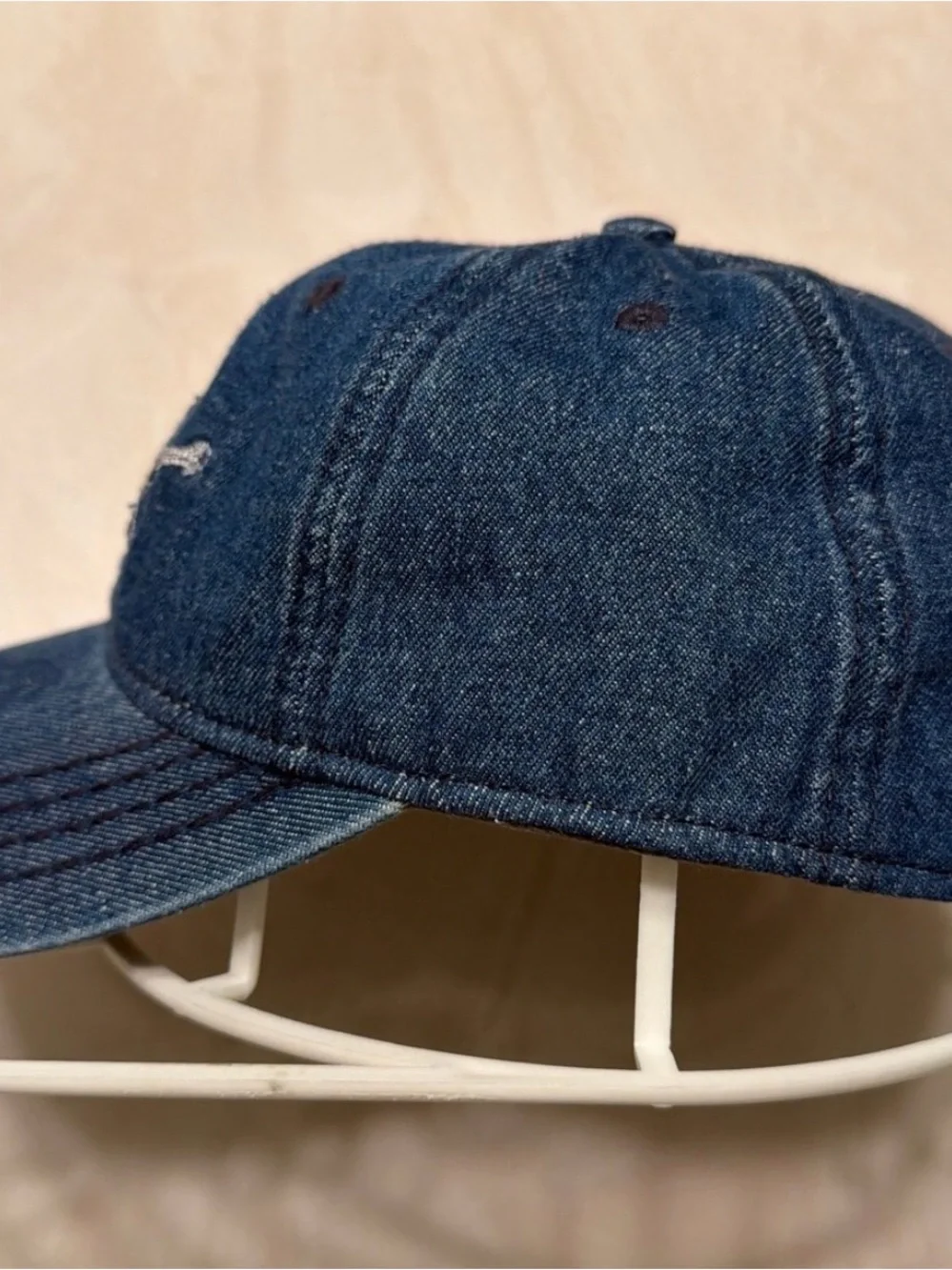True Religion Blue Denim Baseball Cap with Embroidered Buddha Guitar
